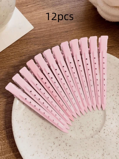 12个/6个装 女士时尚简约街头休闲金属便捷Y2K风格9厘米/3.54英寸合金粉色镂空发夹，适合女性日常装饰、美发沙龙造型、通勤佩戴，侧夹发夹鳄鱼夹发饰头饰