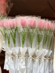 50/100pcs Single Rose Flower Sleeve Plastic Single Flower Packaging Bags, Suitable For Mother's Day, Graduation, Wedding, Birthday, Valentine's Day Party - Multicolor - View 7