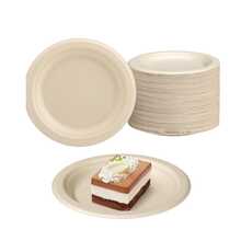 50个甘蔗浆盘，适用于烧烤、生日蛋糕、蝴蝶形餐盘、圆形彩绘盘 - 彩色 - 查看 5