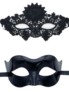 2pcs/Set Couple Masquerade Mask Costume, Lace Plastic Venetian Party Mask, Suitable For Halloween, Carnival, Romantic Decoration, Unisex - Multicolor - View 9