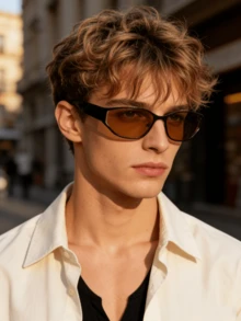 1副男士时尚复古新款椭圆形大框个性化简约眼镜，户外防紫外线，适合日常佩戴 - 彩色 - 查看 1