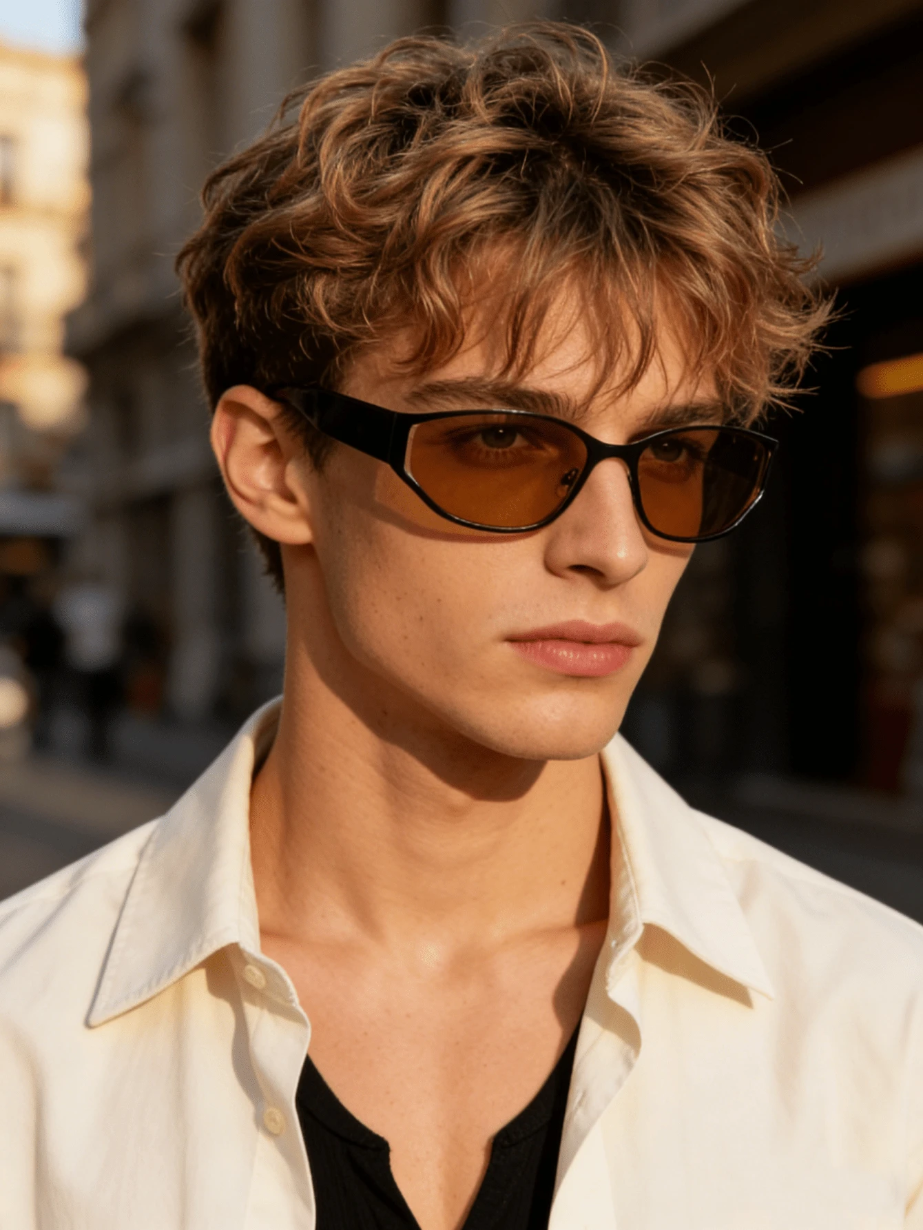 1副男士时尚复古新款椭圆形大框个性化简约眼镜，户外防紫外线，适合日常佩戴 - 彩色 - 查看 1