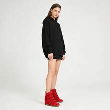 Women's 7cm High Top Hidden Wedge Sneakers. Suede Upper With Triple Straps, Retro Style, Comfy For Campus, Casual & Dressy Wear. - 紅色 - 查看 7