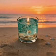 Ocean Scented Candle With Real Sand, Stones, Starfish And Seashells, Creates Ambiance, Gifts For Valentine's Day, Couples, Women, Girls, Wedding, Room Decor, Friends, Graduation, Birthday, Mother's Day, Home Decor, Birthday Decor, Fragrance: Ocean Breeze - Multicolor - View 9