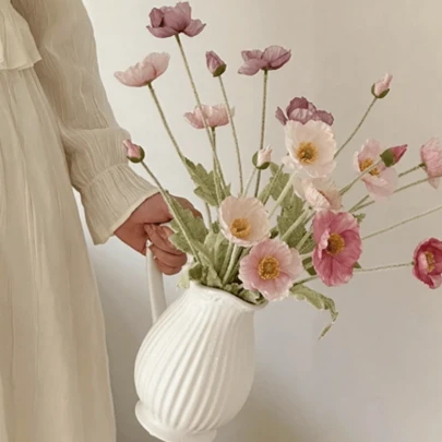 5支/10支/20支装仿真粉色罂粟花装饰摆件，婚礼摄影道具，家居客厅桌面装饰，花束，花瓶插花，手持花瓶