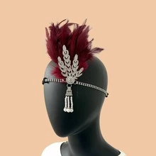 1件1920年代合金叶子羽毛头饰，波西米亚风格节日派对服装头饰 - 黑色 - 查看 13