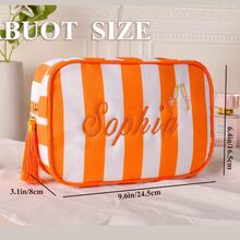 Personalized Embroidered Name Cosmetic Bag, Single Initial Striped Tassel Toiletry Bag, Travel Makeup Storage Pouch, Bridesmaid Gift, Gift For Her - Multicolor - View 8