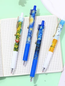 4支梵高可伸缩圆珠笔，高品质流畅书写0.5毫米黑色墨水笔，学生理想之选 - A - 查看 3