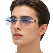 1pc Unisex Black Frameless Y2K Fashion Fashion Glasses, Suitable For Summer Beach & Driving - Blue Powder - View 5