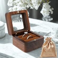 1pc Customized Valentine's Day Wooden Ring Box With Transparent Acrylic Cover, Can Be Used As Earring Box, Double Slot Ring Holder, Velvet Lining, Multiple Colors, Designs And Styles Available, Personalized Engagement Ring Box, Elegant Bridal Gift, Perfect For Storage And Display, Ideal For Proposals, Engagements, Weddings, Anniversaries, Valentine's Day, Mother's Day ,Forever Love - 多色 - 查看 18