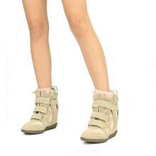 Women's 7cm High Top Hidden Wedge Sneakers. Suede Upper With Triple Straps, Retro Style, Comfy For Campus, Casual & Dressy Wear. - 米粉 - 查看 6