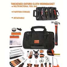 1pc Foldable Handheld Tool Bag, Thick Multi-Compartment Large Capacity Tool Storage Organizer, Suitable For Home Repair, Car Maintenance, Outdoor Camping, Mechanical Repair, Portable Tool Pouch With Hanging Design - Black - Upgraded Version - View 2