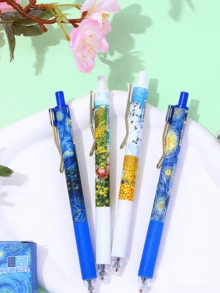 4支梵高可伸缩圆珠笔，高品质流畅书写0.5毫米黑色墨水笔，学生理想之选 - A - 查看 4