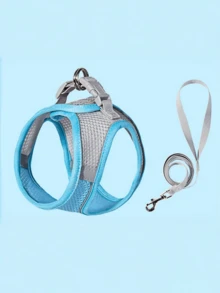 1 Set Tali dan Harness Reflektif untuk Kucing & Anjing - Rompi Jala Bernapas dengan Tali Nilon Empuk, Cocok untuk Ras Kecil hingga Sedang; Kalung Hewan Peliharaan - Desain Anti-Tercekik dengan Dua Cincin D - Biru - View 21