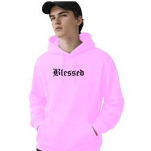 Men's Fleece Hoodie, Street Style,  Print, Statue Writing, Streetwear, Long Sleeve Hooded Sweatshirt, Unisex Jacket With Pocket. - 淺粉色 - 查看 6