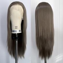 13x4 Lace Front Wig, Straight Smooth Synthetic Hair Wig, Heat Resistant, Suitable For Daily Wear & Cosplay, Grayish Brown Color - Multicolor - View 13