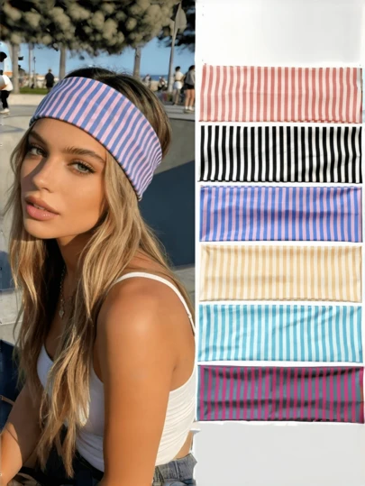 6 chiếc băng đô thể thao bằng vải thun co giãn, in họa tiết sọc ngọt ngào, thanh lịch dành cho nữ, thích hợp sử dụng hàng ngày, tập thể dục, chạy bộ, yoga, thấm hút mồ hôi, phụ kiện tóc thời trang, băng đô phong cách Bohemian, thanh lịch (Do quá trình in ấn, sự khác biệt nhỏ về màu sắc là điều bình thường)