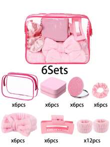 8pcs Girls SPA Party Gift Set, Pink Pajama Party Supplies Including Bow Headband, Wristband, Scrunchie, Hair Clips, Jewelry Box, Cosmetic Bag, Mirror, Suitable For Bridesmaid Favors - Pink - View 11