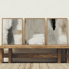 3 件套现代简约墙面艺术海报，米色、黑色、灰色帆布印刷品，抽象水彩海报，当代简约墙面艺术，侘寂风格，可选择带框或不带框，家居装饰，理想的乔迁礼物，宿舍公寓装饰，酒店、住宅、客厅、卧室、浴室和办公室墙面装饰 - A - 查看 2