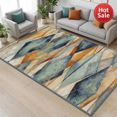 1PC 1200g/㎡ Cashmere-Like Modern Abstract Geometric Multicolored Rhombus Pattern, Paired With A Gray Binding Strip, Designed For Modern Home Use As Slip-Resistant Floor Rugs. Ideal For Bedrooms, Game Rooms, Living Rooms, And Outdoor Spaces-Perfect As Children's Gifts, Home Decor Items, Entryway Rugs, Bathroom Rugs, And Outdoor Rugs.