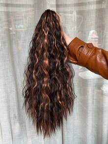 WaveTrip Ss Style Inspo 女士度假穿搭夏季穿搭 24 英寸渐变波浪爪形马尾夹式耐热合成假发，适合女性、女孩、派对和日常使用 - 挑染棕色 - 查看 2