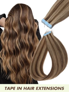 20pcs Seamless Double-Sided Tape-In Human Hair Extensions, Invisible Hair Pieces For Salon Use - Multicolor - View 34