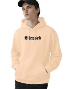 Men's Fleece Hoodie, Street Style,  Print, Statue Writing, Streetwear, Long Sleeve Hooded Sweatshirt, Unisex Jacket With Pocket. - 米色 - 查看 4