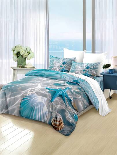 Bộ chăn ga gối 3 món in hình rùa, mềm mại và thoải mái, thích hợp cho phòng ngủ, phòng khách (1 vỏ chăn + 2 vỏ gối, không kèm ruột chăn)