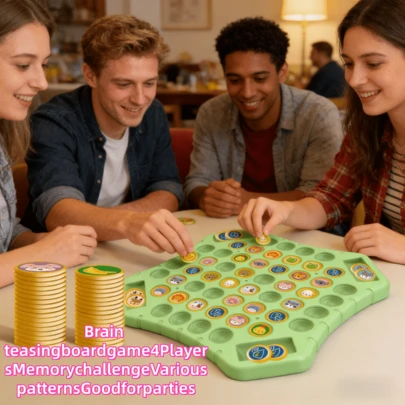 全新四人棋盘游戏来啦！这款多人欢乐翻转棋包含72枚棋子，棋子图案以动物和恐龙为主题。它能为节日派对增添记忆挑战，也为万圣节和圣诞节的欢乐聚会时光增添更多乐趣！更适合情侣一起玩，浪漫又有趣。