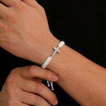 2条简约十字编织手链，可调节男士腕带 - 十字架 - 查看 5