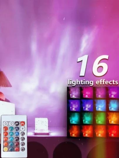 1 đèn ngủ chiếu hình sóng nước 16 màu, đèn pha lê hình khối phát sáng có điều khiển cảm ứng/điều khiển từ xa, thích hợp cho phòng ngủ, phòng chiếu phim gia đình và trang trí trần nhà - Lý tưởng cho Ngày Valentine, đám cưới và nhiều dịp khác