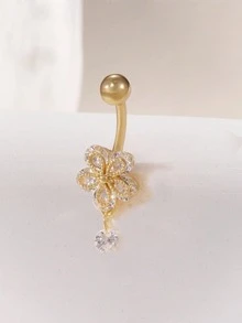 1 pieza Anillo de ombligo de flor de piedra de circonia de cobre, adecuado para uso diario - flor - Ver 3
