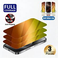 Taamyllrenz Bộ 3 miếng dán màn hình cường lực màu xanh gradient chống nhìn trộm và chống ánh sáng xanh, tương thích với iPhone 17 Pro Max, 17/16/15/14/13/12/11 Pro Max và 17/16 Air, chống trầy xước, chống bọt khí, phủ toàn màn hình và chống bám vân tay. - 3 miếng - Xem 7