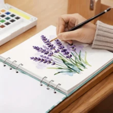 水彩速写本 – 300gsm 专业艺术家级纸张，22 页螺旋装订，适用于水彩画、素描和插画，21x21cm 方形艺术笔记本，适合初学者和专业人士，春夏艺术用品 - 彩色 - 查看 4
