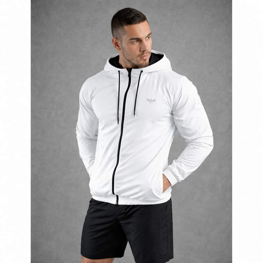 Men's Windbreaker Jacket With Lined Hood And Front Zipper, Lightweight And Comfortable For Everyday Use. - White - View 1
