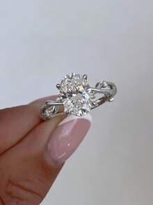 1pc 925 Sterling Silver Elegant Vine Pattern 2ct Oval Ring, Vintage Party Birthday Ring For Women, Fashion Jewelry Gift - Dendrite Oval Diamond Ring - View 4