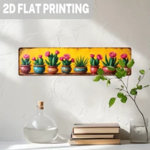 2D Flat, 1pc Vintage Succulent Cactus Planter Metal Sign - Mexican Carnival Theme, Farmhouse Wall Decor Indoor/Outdoor, 4x16 Inch, Suitable For Kitchen, Living Room, Bedroom, Office, Cactus Decoration - Multicolor - View 5