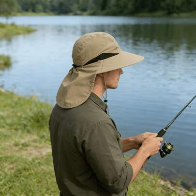 1顶遮阳帽，颈部保护徒步帽，男女通用，户外露营徒步钓鱼多场景遮阳帽，情人节礼物，生日礼物，送给朋友同事的礼物，带颈部保护 | 可调节下巴带，男女通用户外帽，适合钓鱼、徒步、露营和日常使用，透气渔夫帽，结实耐用，是旅行、海滩漫步和自然徒步的理想之选。
