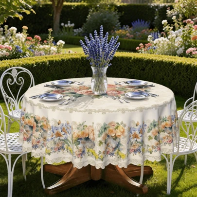 1 chiếc khăn trải bàn họa tiết hoa hồng cổ điển - Phong cách Pháp sang trọng, chất liệu vải pha mềm mại với họa tiết in tinh tế cùng viền ren nhẹ nhàng. Được làm từ polyester, có các kiểu dáng hình vuông, chữ nhật và tròn. Thích hợp cho các bữa tiệc ngoài trời, bữa tối gia đình, tiệc cưới và các dịp lễ hội. Là chất liệu trang trí thiết yếu để tạo nên không gian ấm cúng.