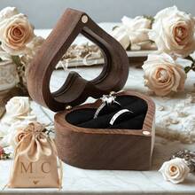 1pc Customized Valentine's Day Wooden Ring Box With Transparent Acrylic Cover, Can Be Used As Earring Box, Double Slot Ring Holder, Velvet Lining, Multiple Colors, Designs And Styles Available, Personalized Engagement Ring Box, Elegant Bridal Gift, Perfect For Storage And Display, Ideal For Proposals, Engagements, Weddings, Anniversaries, Valentine's Day, Mother's Day ,Forever Love - 多色 - 查看 12