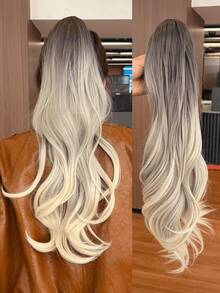 WaveTrip 度假风女士夏季套装，24 英寸渐变波浪夹式耐热合成假发，适合女士和女孩参加派对和日常佩戴。 - 漸變灰色 - 查看 2