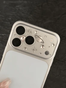 Luxury Bling White Soft Glass Gliter Heart Rhinestone Planet 3D Star Transparent Matte Camera Lens Protector Compatible With Iphone 17 Pro Max 17 Pro Rear Full Coverage Lens Protector Cap Mother's Day Gift - White - View 3