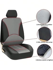 Universal PU Leather Car Seat Covers - Full Coverage, Breathable & Waterproof, Elastic Sides, 4pcs Set (2 Seats) Or 9pcs Set (5 Seats) Full Set, Airbag Compatible, Water-Resistant & Easy To Clean, Seat Protector Fits Most Cars, SUVs, MPVs, Interior Protection - Type a - View 7
