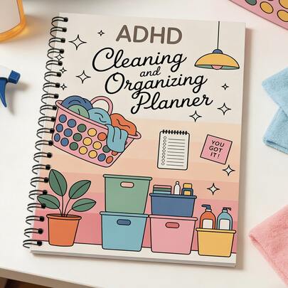 1 pieza Planificador en espiral para limpieza y organización de TDAH, cuaderno de gestión del hogar con tema de hogar, seguimiento de tareas de limpieza y desorganización de bajo estrés para TDAH, regalo ideal para adultos con TDAH, organizadores del hogar y cualquiera que necesite una rutina de limpieza fácil.