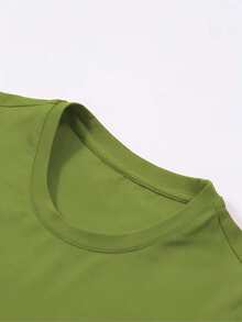 Women's Crop Top Tropical Palm Leaf Print Short Sleeve Crew Neck Summer Casual Graphic Tee Shirt - Green - View 3