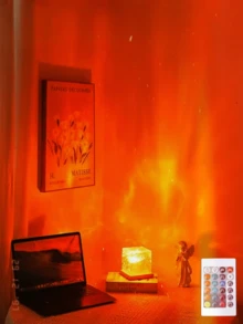 1pc 16-Color Water Wave Projection Night Light, Glowing Cube Crystal Lamp With Touch/Remote Control, Modern Bedroom Decor & Celebration Ambiance, Durable Plastic Design, Party Atmosphere Lighting, Fashionable Home Accessory, High-Quality Projection - Multicolor - View 5