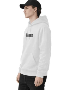 Men's Fleece Hoodie, Street Style,  Print, Statue Writing, Streetwear, Long Sleeve Hooded Sweatshirt, Unisex Jacket With Pocket. - 白色 - 查看 5