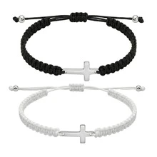 2条简约十字编织手链，可调节男士腕带 - 十字架 - 查看 7