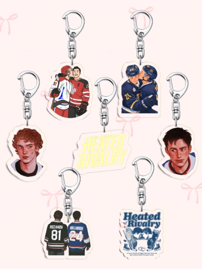 1/7 piezas Llavero de acrílico con personaje de dibujos animados con tema de rivalidad y competencia intensa, competencia feroz, relacionado con hockey sobre hielo, Shane, ILYA, Skip 2D Figure, mercancía de películas y series de TV, accesorio para bolso, decoración para llave de coche, colgante para mochila, adorno colgante coleccionable, regalo de cumpleaños perfecto, recuerdo y obsequio para fans y entusiastas de los deportes.