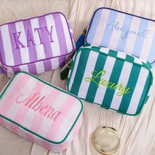 Personalized Embroidered Name Cosmetic Bag, Single Initial Striped Tassel Toiletry Bag, Travel Makeup Storage Pouch, Bridesmaid Gift, Gift For Her - Multicolor - View 6